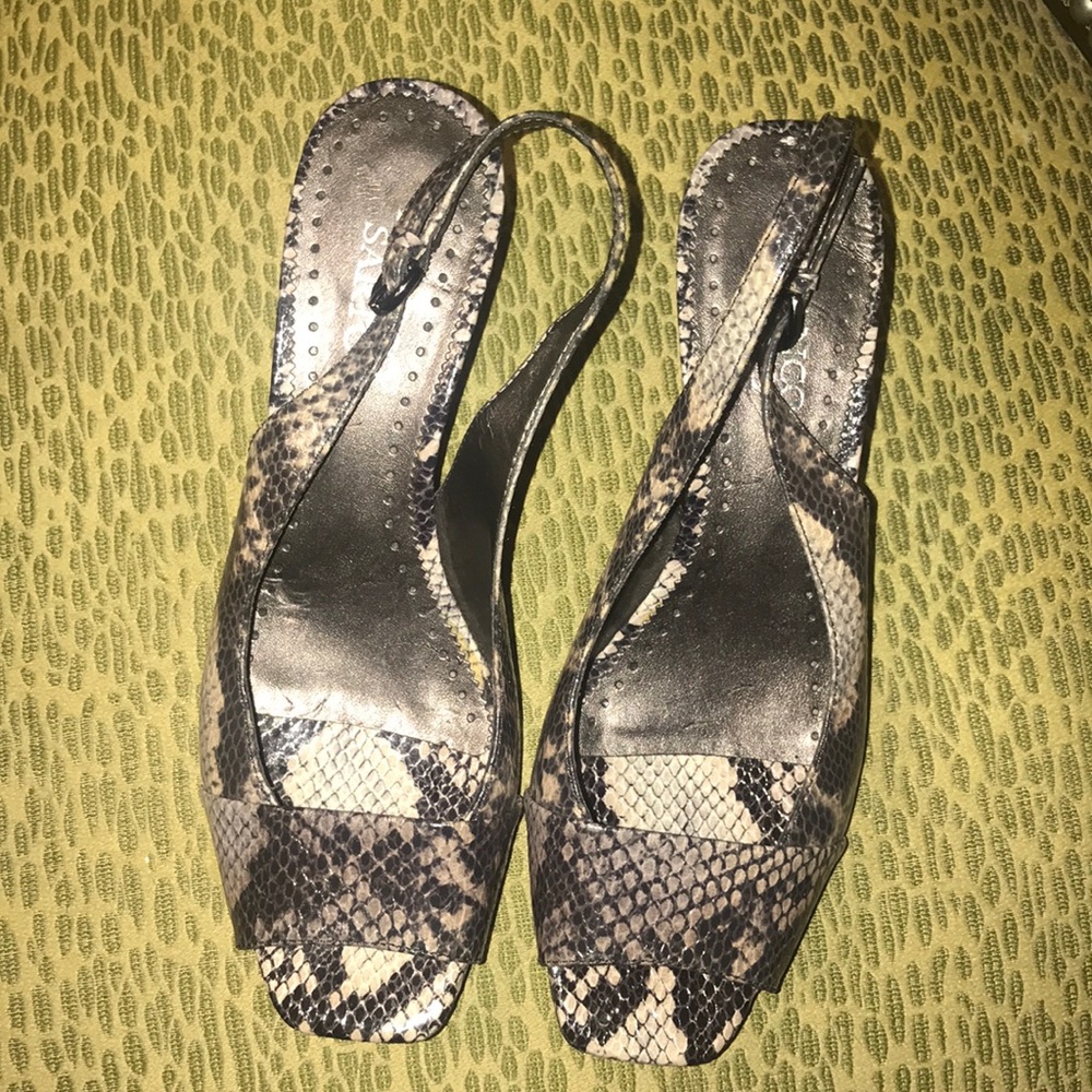 Franco Sarto Snake Skin Peep Toe Sling Back shoes